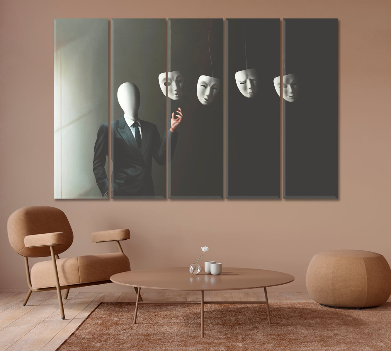 Man without Face Chooses Different Masks Canvas Print-Canvas Print-CetArt-1 Panel-24x16 inches-CetArt