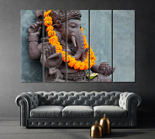 Ganesha Statue with Flower Necklace Canvas Print-Canvas Print-CetArt-1 Panel-24x16 inches-CetArt