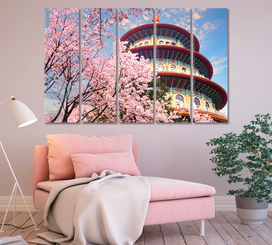 Tianyuan Temple with Sakura Blossom Taiwan Canvas Print-Canvas Print-CetArt-1 Panel-24x16 inches-CetArt