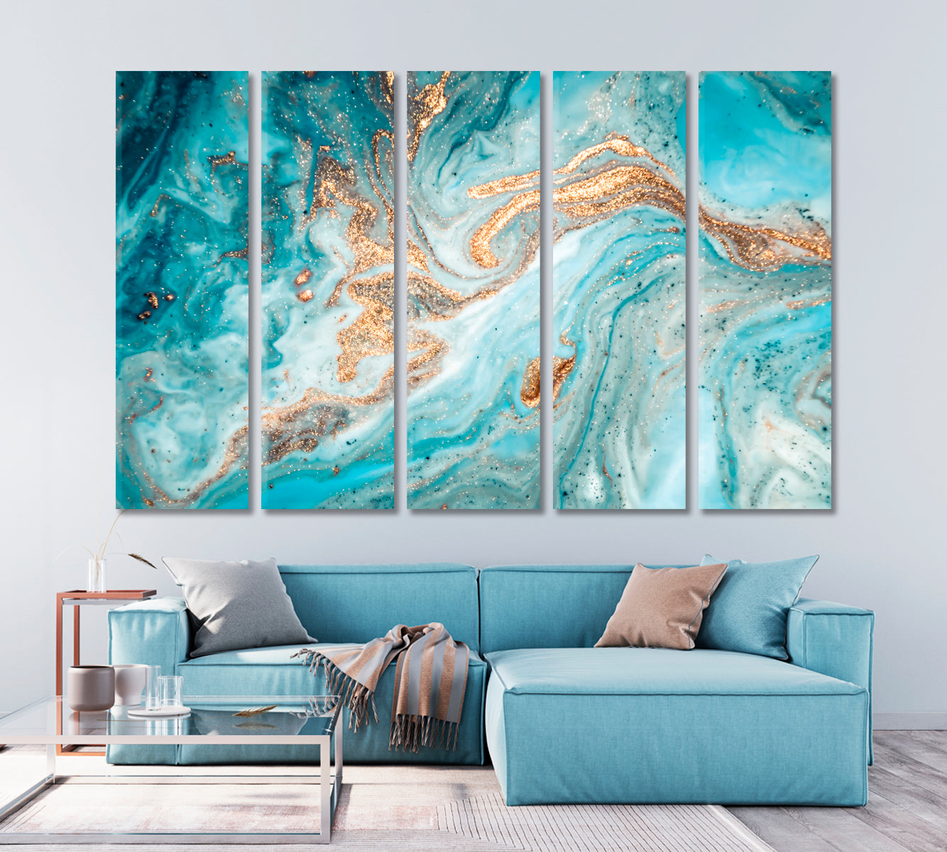 Modern Gold and Turquoise Marble Canvas Print-Canvas Print-CetArt-1 Panel-24x16 inches-CetArt