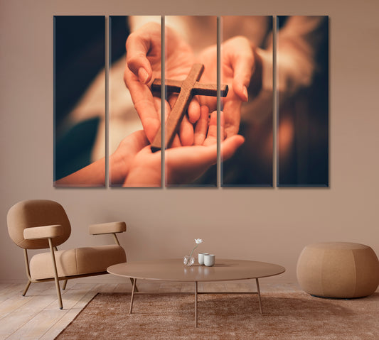 Woman's Hands with Cross Canvas Print-Canvas Print-CetArt-1 Panel-24x16 inches-CetArt