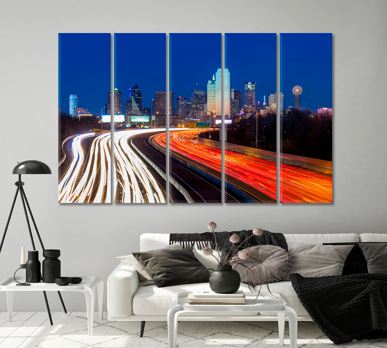 Dallas Night Highway Texas Canvas Print-Canvas Print-CetArt-1 Panel-24x16 inches-CetArt