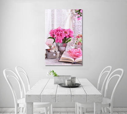 Pink Peonies in Vintage Style Canvas Print-Canvas Print-CetArt-1 panel-16x24 inches-CetArt