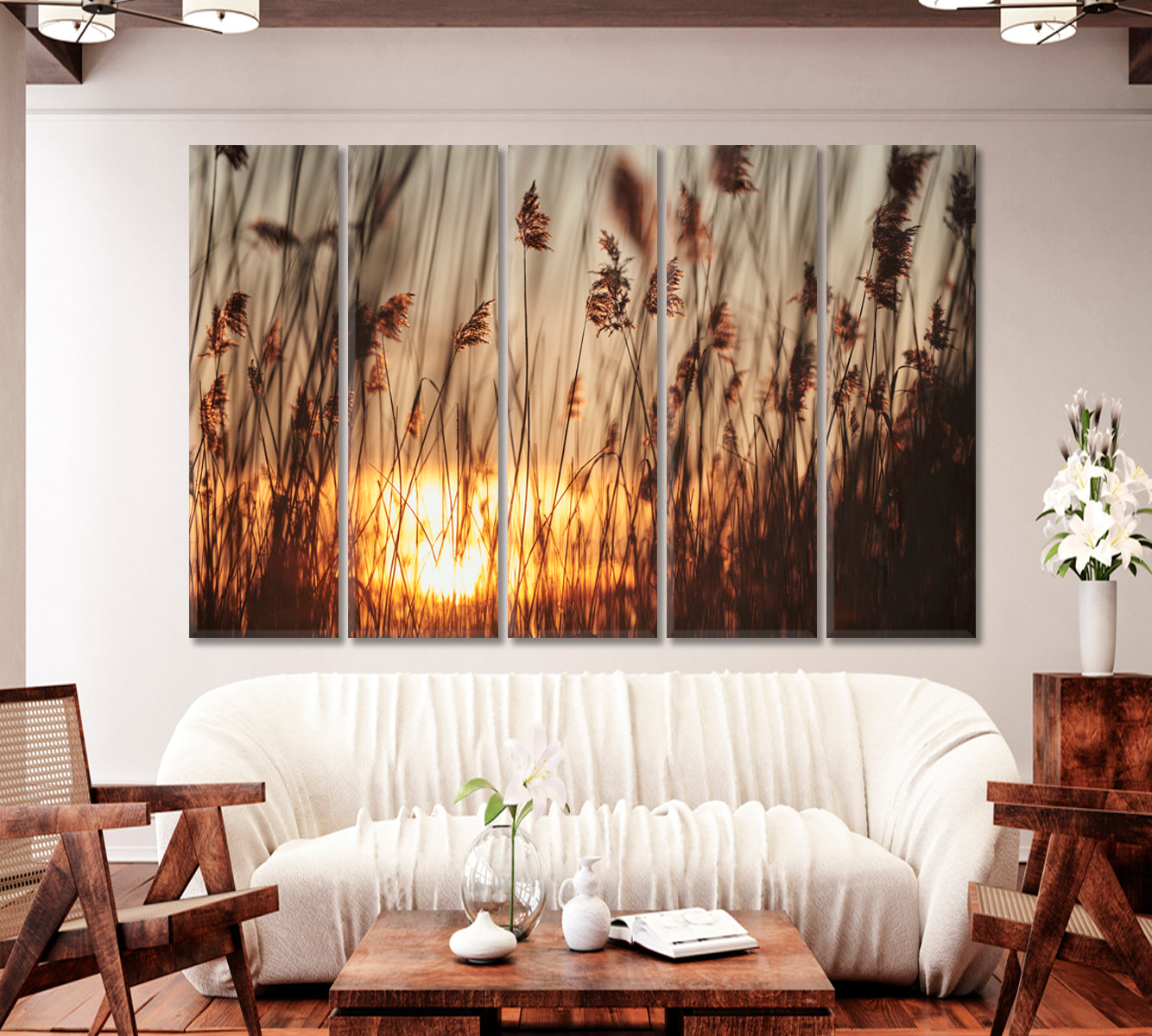 Reeds in Rays of Sun Canvas Print-Canvas Print-CetArt-1 Panel-24x16 inches-CetArt
