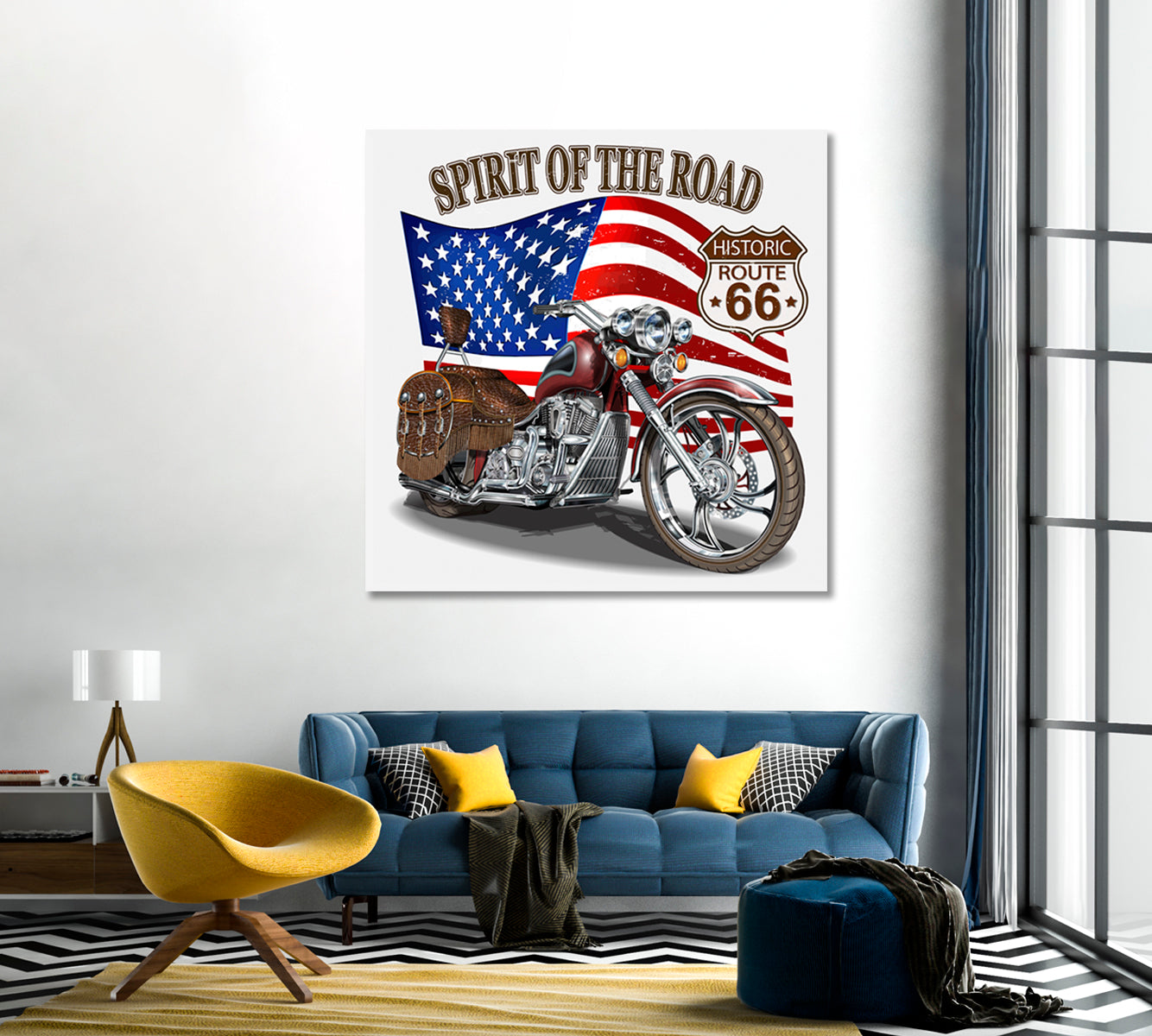 Vintage Route 66 Motorcycle Canvas Print-Canvas Print-CetArt-1 panel-12x12 inches-CetArt