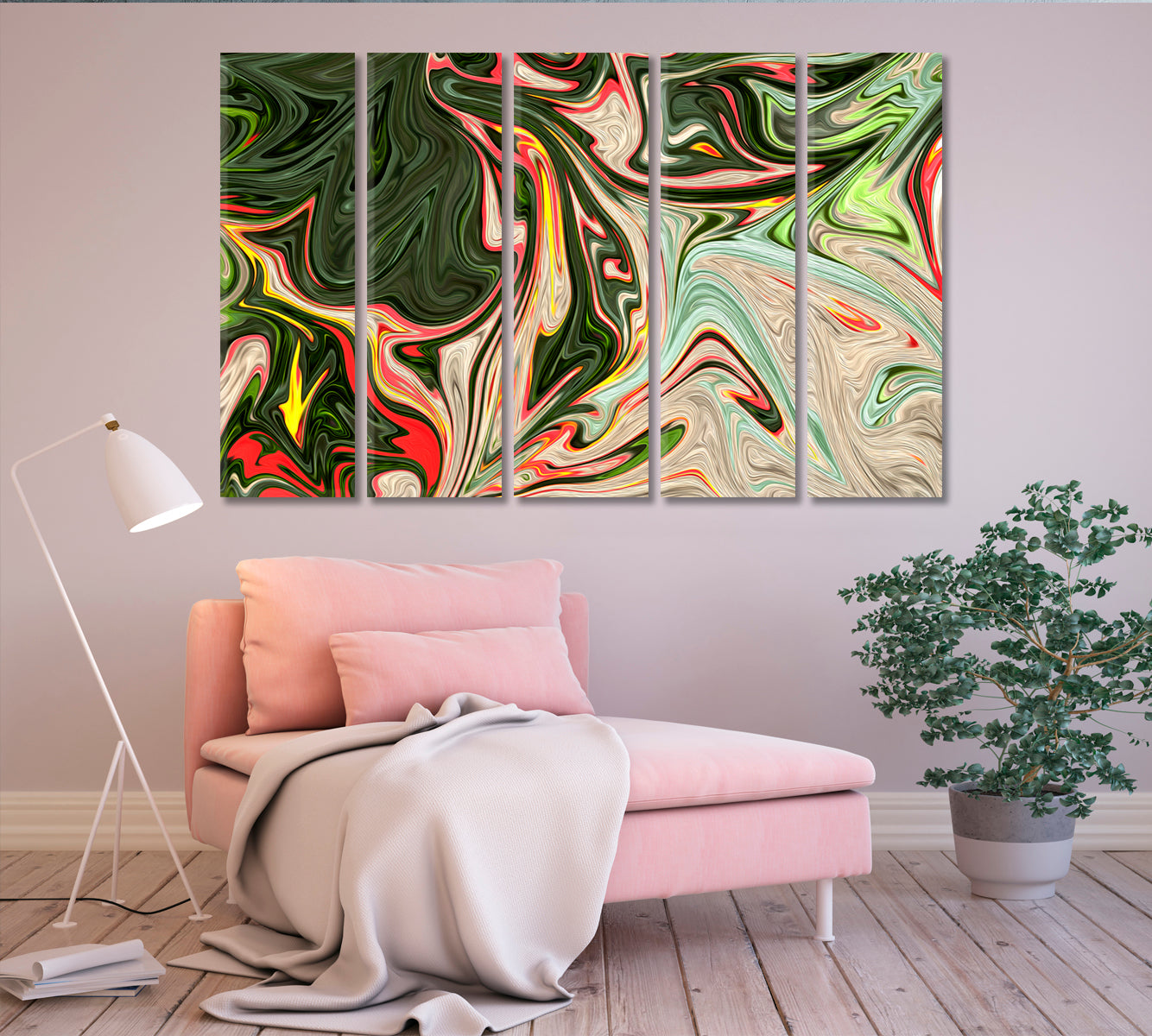 Abstract Red and Green Pattern Canvas Print-Artwork-CetArt-1 Panel-24x16 inches-CetArt