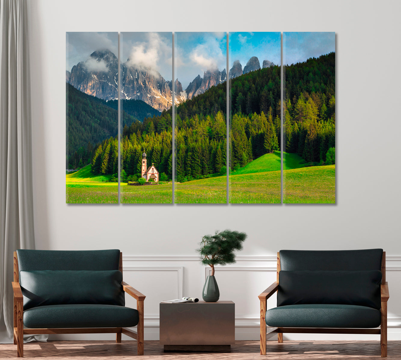 Alpine St Johann Church in Val di Funes Valley Italy Canvas Print-Canvas Print-CetArt-1 Panel-24x16 inches-CetArt