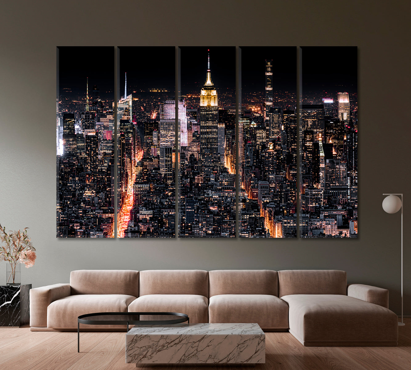 Night New York with Illuminated Avenues Canvas Print-Canvas Print-CetArt-1 Panel-24x16 inches-CetArt