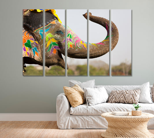 Decorated Elephant at the Annual Elephant Festival in Jaipur India Canvas Print-Canvas Print-CetArt-1 Panel-24x16 inches-CetArt