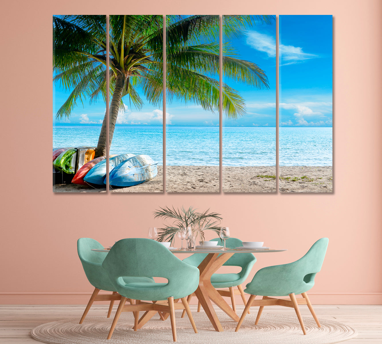 Kayak on Sunny Tropical Beach with Palm Trees Canvas Print-Canvas Print-CetArt-1 Panel-24x16 inches-CetArt
