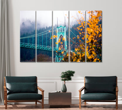 Gothic Saint Johns Bridge Portland Oregon Canvas Print-Canvas Print-CetArt-1 Panel-24x16 inches-CetArt