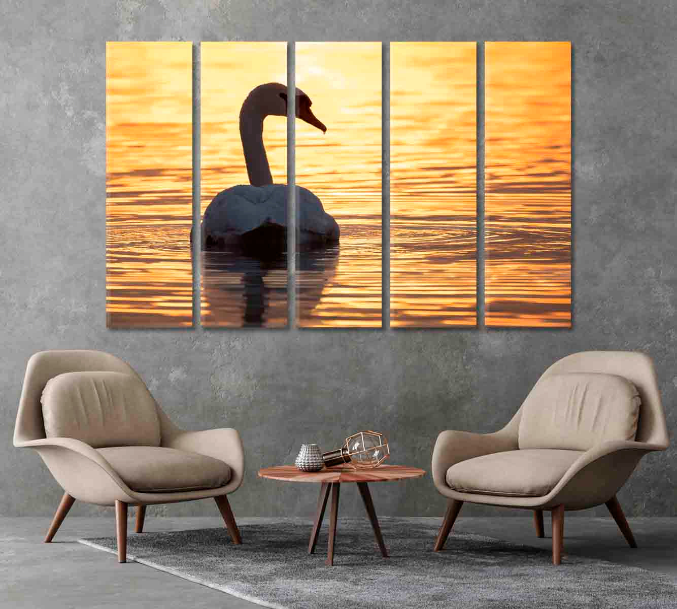 Swan on Lake at Golden Sunset Canvas Print-Canvas Print-CetArt-1 Panel-24x16 inches-CetArt