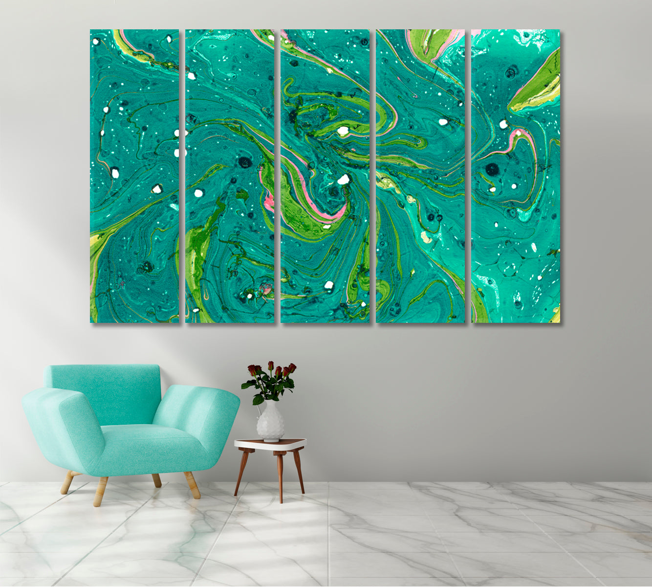 Abstract Turquoise-Green Marble Pattern Canvas Print-Canvas Print-CetArt-1 Panel-24x16 inches-CetArt
