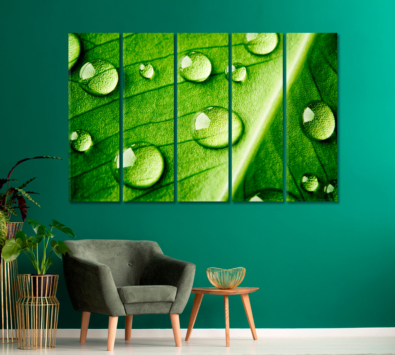 Green Leaf with Water Drops Canvas Print-Canvas Print-CetArt-1 Panel-24x16 inches-CetArt