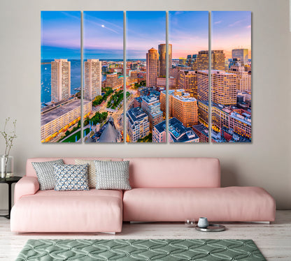 Boston Cityscape at Dusk USA Canvas Print-Canvas Print-CetArt-1 Panel-24x16 inches-CetArt