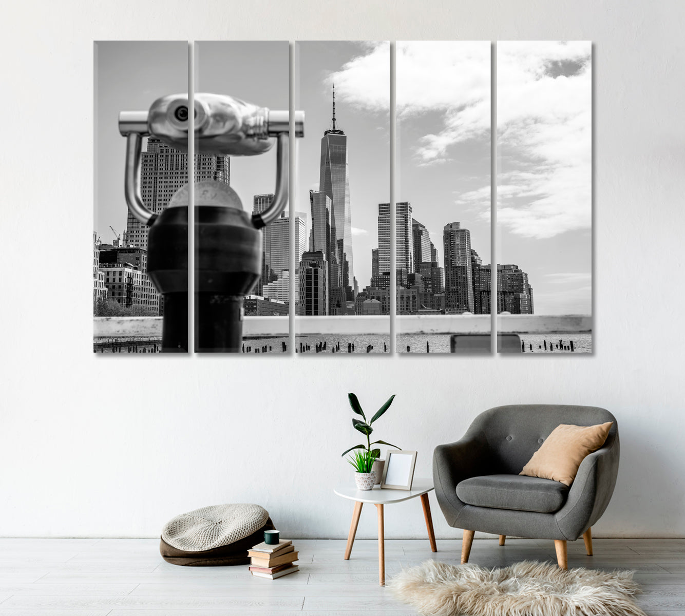 Black And White Manhattan New York Canvas Print-Canvas Print-CetArt-5 Panels-36x24 inches-CetArt