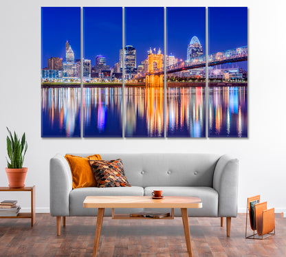 Late Night Lights Cincinnati USA Canvas Print-Canvas Print-CetArt-1 Panel-24x16 inches-CetArt