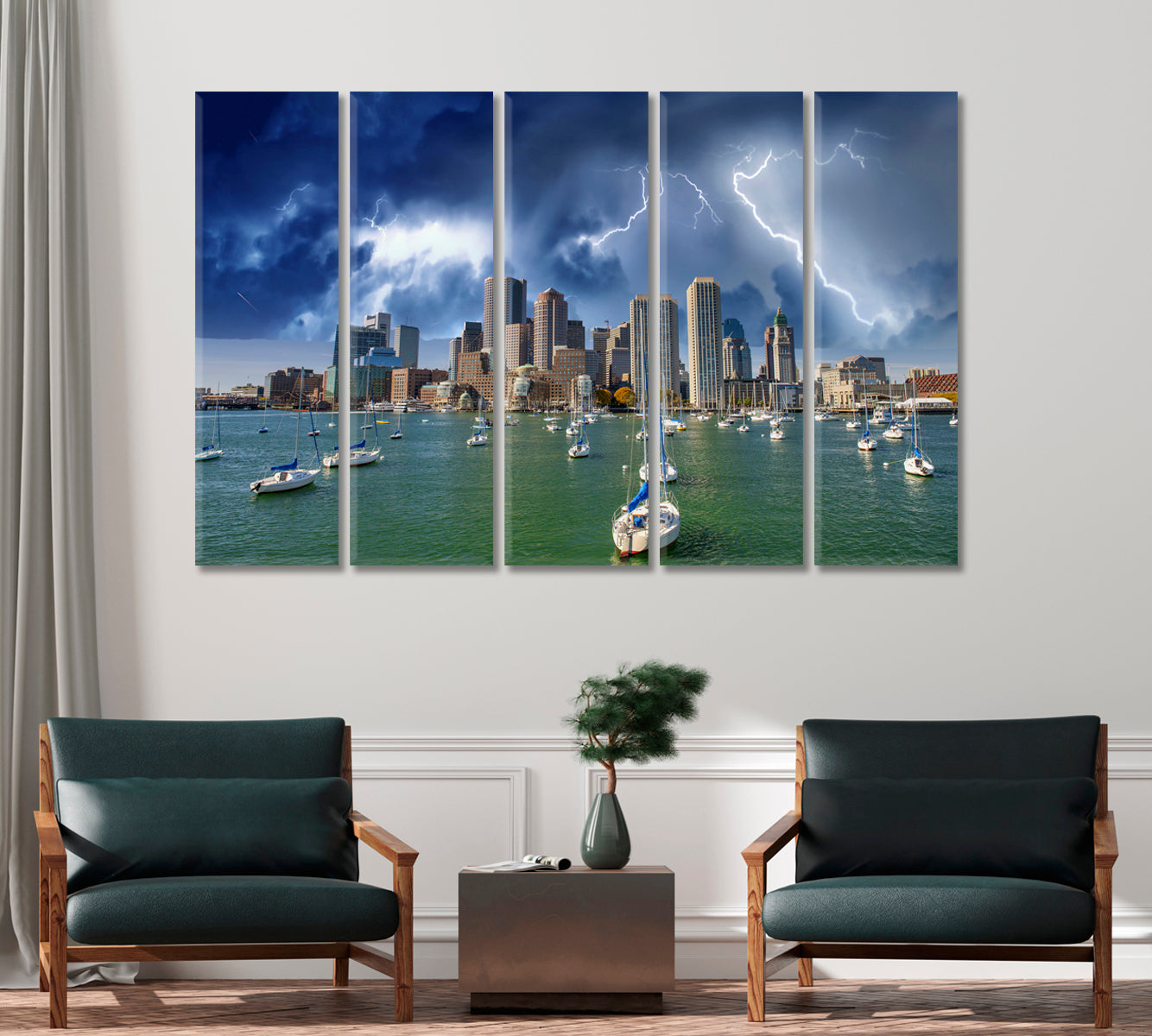 Boston Skyline and Boats Under an Impending Storm Canvas Print-Canvas Print-CetArt-1 Panel-24x16 inches-CetArt
