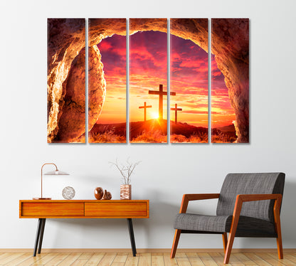 Empty Tomb With Three Crosses On Hill Canvas Print-Canvas Print-CetArt-1 Panel-24x16 inches-CetArt