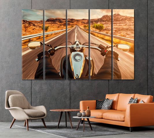 Motorcycle Driver on Empty Road Canvas Print-Canvas Print-CetArt-1 Panel-24x16 inches-CetArt