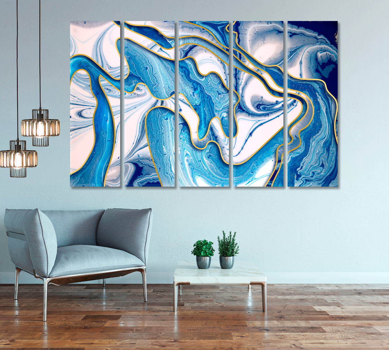 Trendy Abstract Modern Blue Wavy Pattern Canvas Print-Canvas Print-CetArt-1 Panel-24x16 inches-CetArt