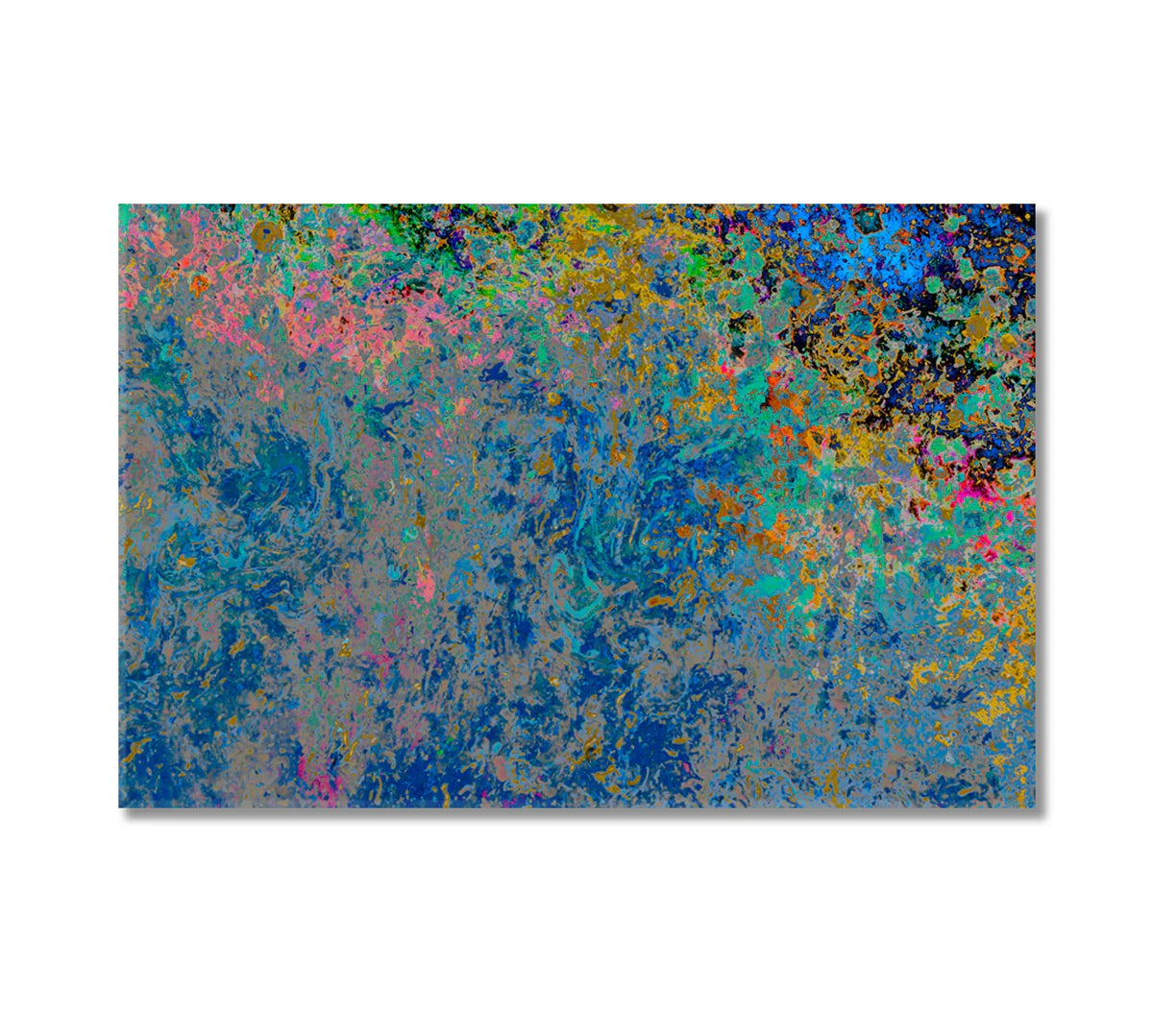 Vintage Abstraction canvas with painterly blue, coral and gold textures