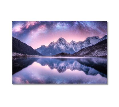 Snowy Mountains Landscape with Milky Way Canvas Print-Canvas Print-CetArt-1 Panel-24x16 inches-CetArt