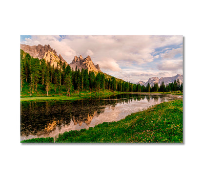 Mountains and Forest Reflection in Lake Antorno Dolomites Alps Canvas Print-Canvas Print-CetArt-1 Panel-24x16 inches-CetArt