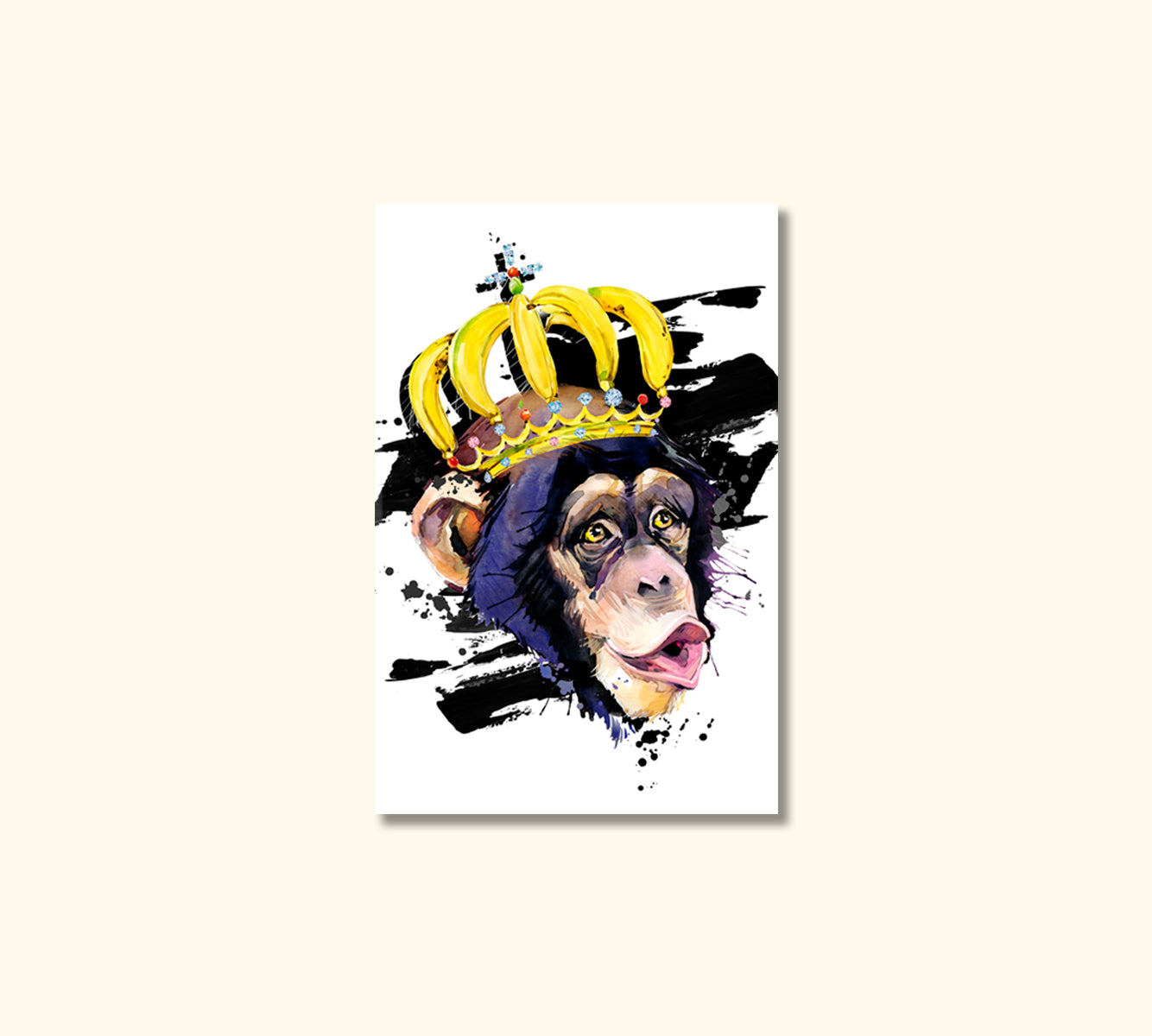 Funny Watercolor Monkey with Crown Canvas Print-Canvas Print-CetArt-1 panel-16x24 inches-CetArt