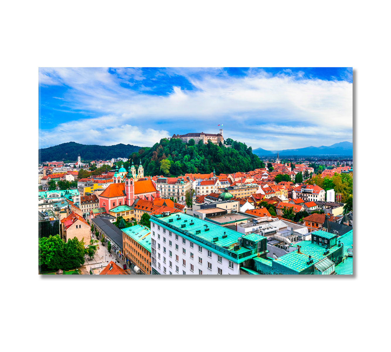 Castle and Old Town Ljubljana Slovenia Canvas Print-Canvas Print-CetArt-1 Panel-24x16 inches-CetArt