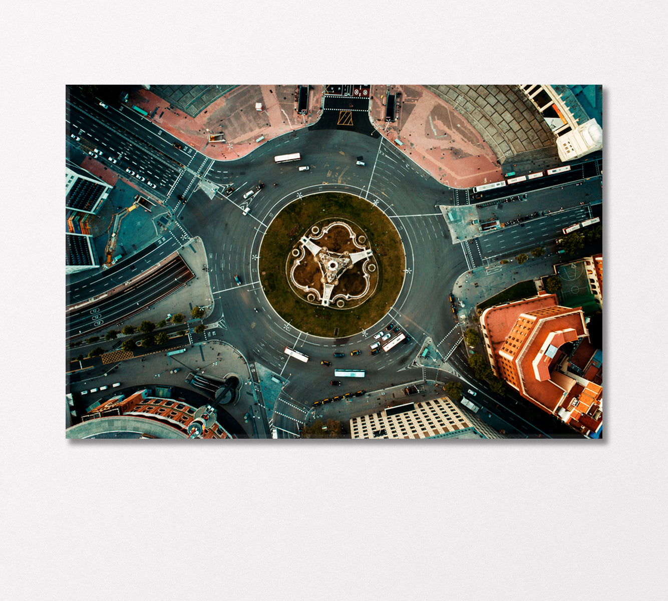 Monumental Fountain Aerial View in Placa Espanya in Barcelona Canvas Print-Canvas Print-CetArt-1 Panel-24x16 inches-CetArt