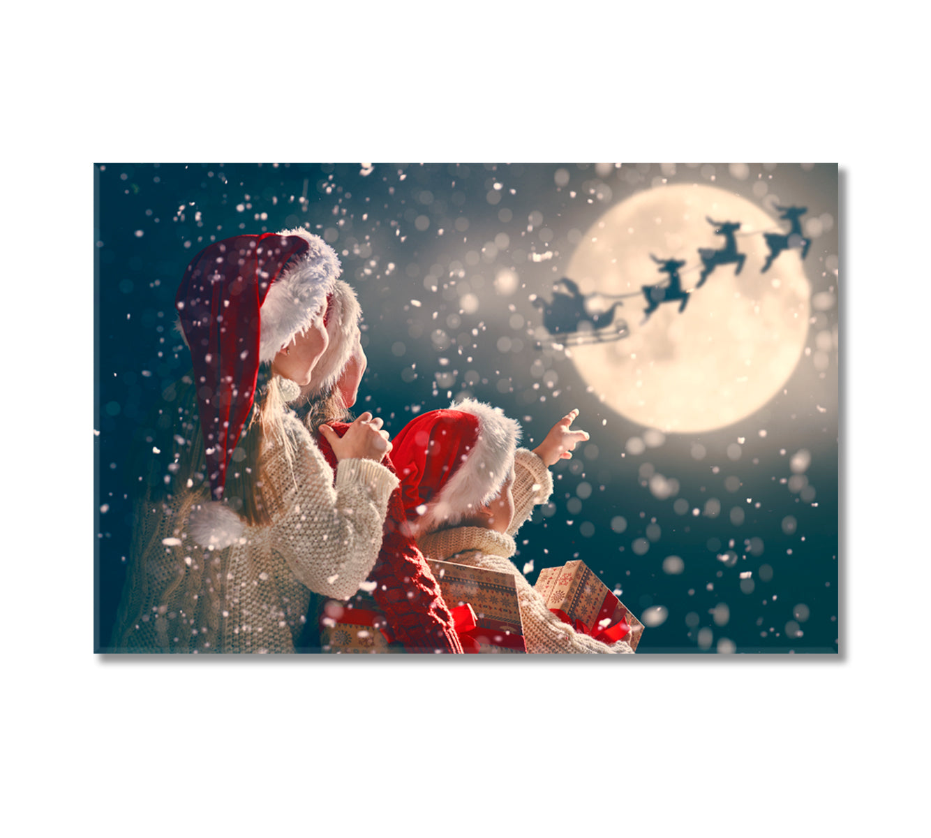 Children See Santa Claus in Sleigh Merry Christmas Canvas Print-Canvas Print-CetArt-1 Panel-24x16 inches-CetArt
