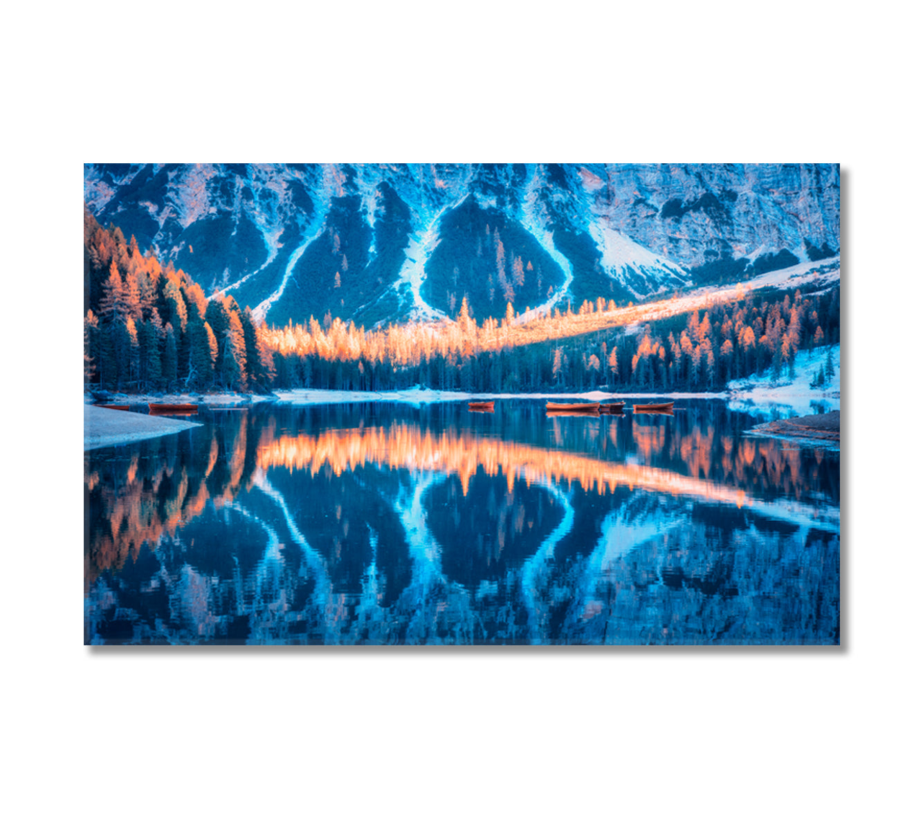 Braies Lake with Beautiful Mountains Reflection Dolomites Italy Canvas Print-Canvas Print-CetArt-1 Panel-24x16 inches-CetArt