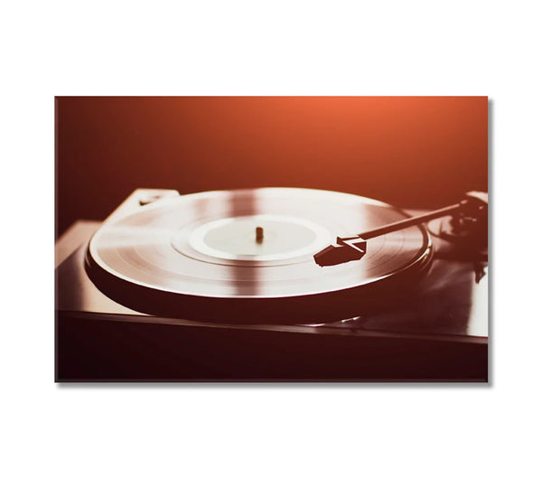 Vintage record player in warm amber tones