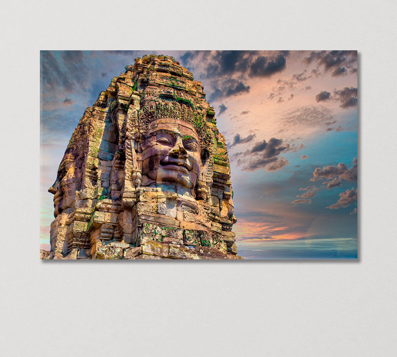 Giant Stone Face in Prasat Bayon Temple Cambodia Canvas Print-Canvas Print-CetArt-1 Panel-24x16 inches-CetArt