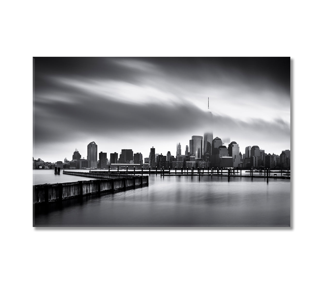 Lower Manhattan in Black and White Canvas Print-CetArt-1 Panel-24x16 inches-CetArt