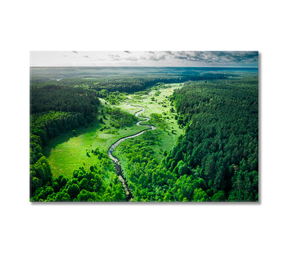 Curvy River and Green Forest Poland Canvas Print-Canvas Print-CetArt-1 Panel-24x16 inches-CetArt