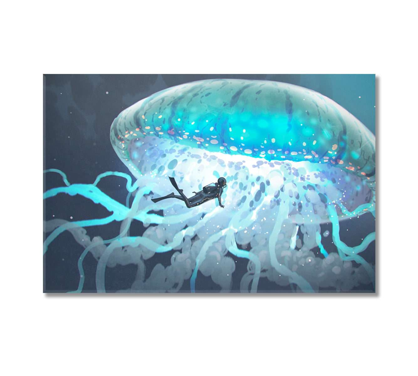 Giant Jellyfish with Diver Canvas Print-Canvas Print-CetArt-1 Panel-24x16 inches-CetArt