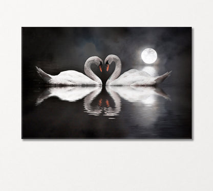 Two White Swans in Shape of Heart Canvas Print-Canvas Print-CetArt-1 Panel-24x16 inches-CetArt