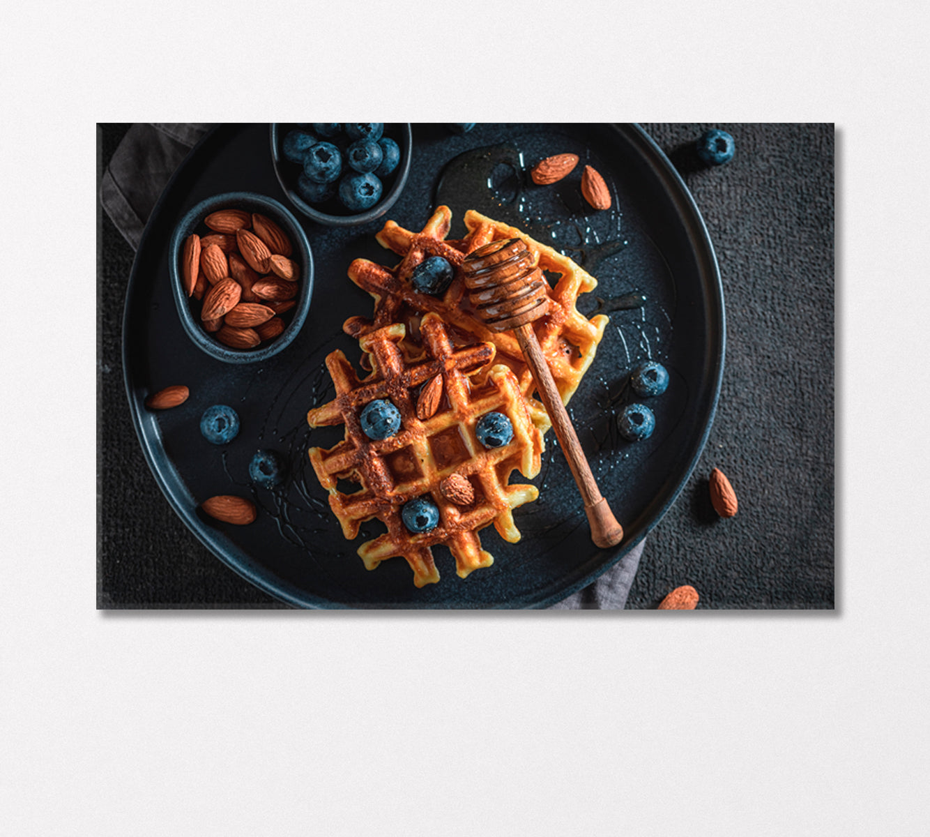Belgian Waffles with Blueberries Honey and Almonds Canvas Print-Canvas Print-CetArt-1 Panel-24x16 inches-CetArt
