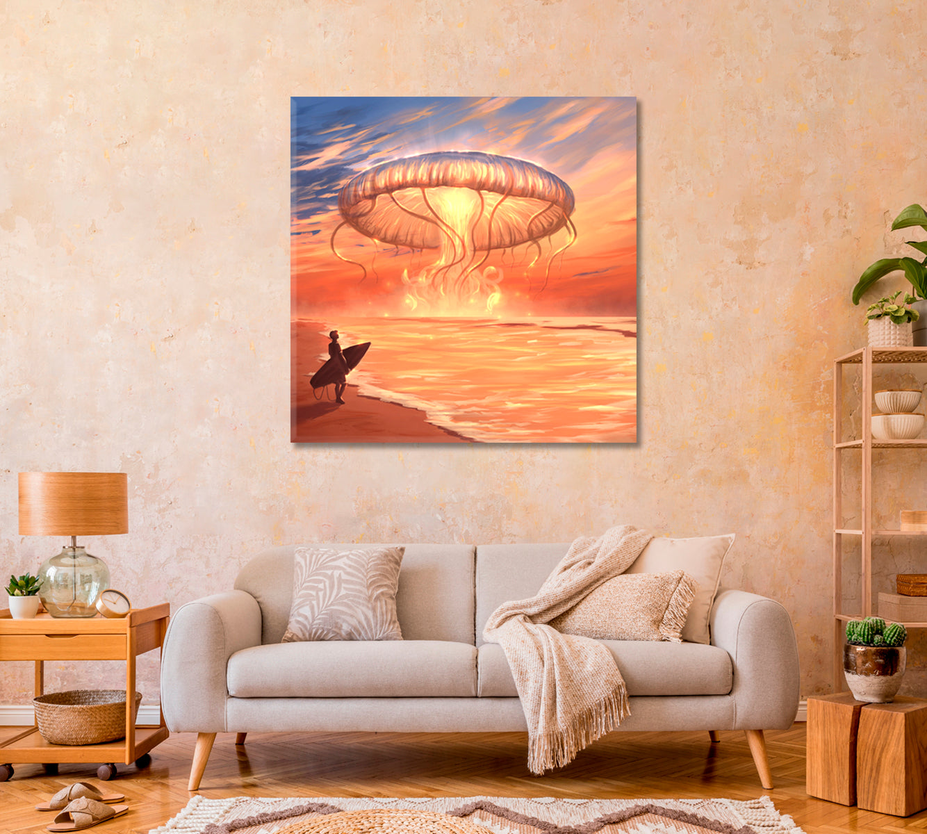 Fantastic Jellyfish over Surfer Canvas Print-Canvas Print-CetArt-1 panel-12x12 inches-CetArt