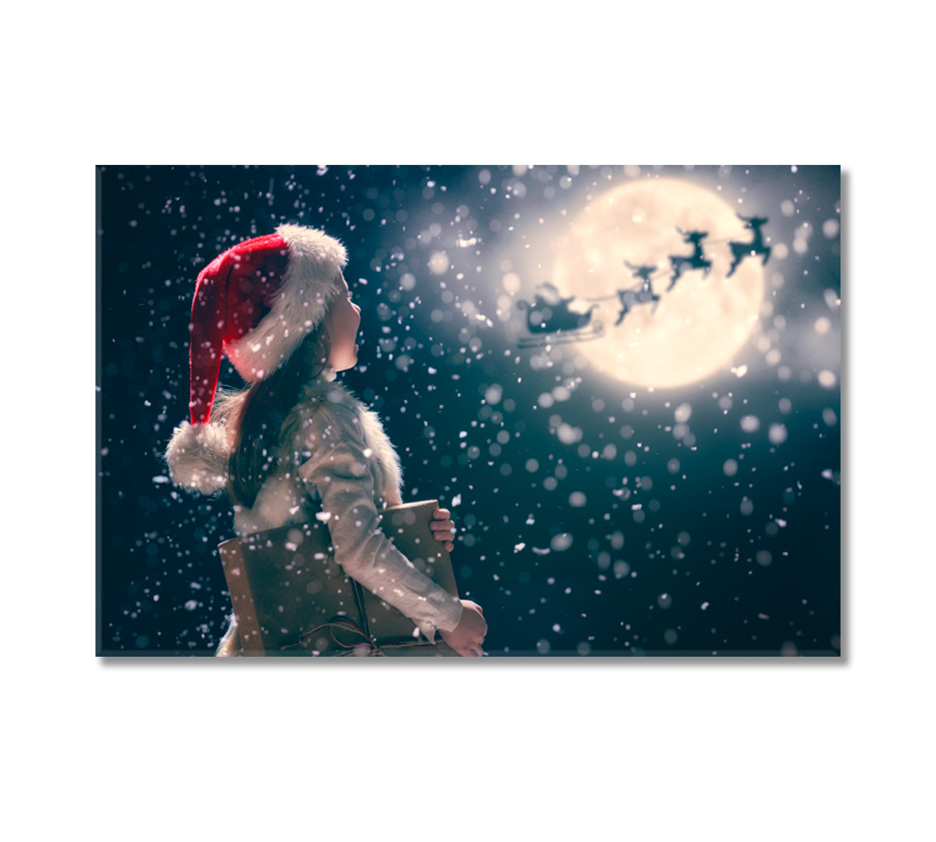 Santa Claus Flies in Sleigh Canvas Print-Canvas Print-CetArt-1 Panel-24x16 inches-CetArt