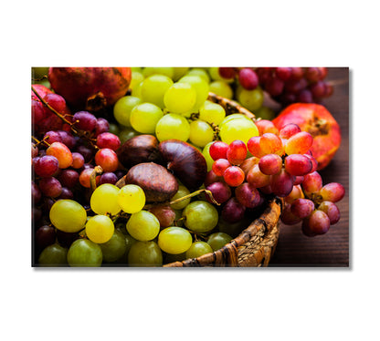 Wicker Basket with Grapes Canvas Print-Canvas Print-CetArt-1 Panel-24x16 inches-CetArt