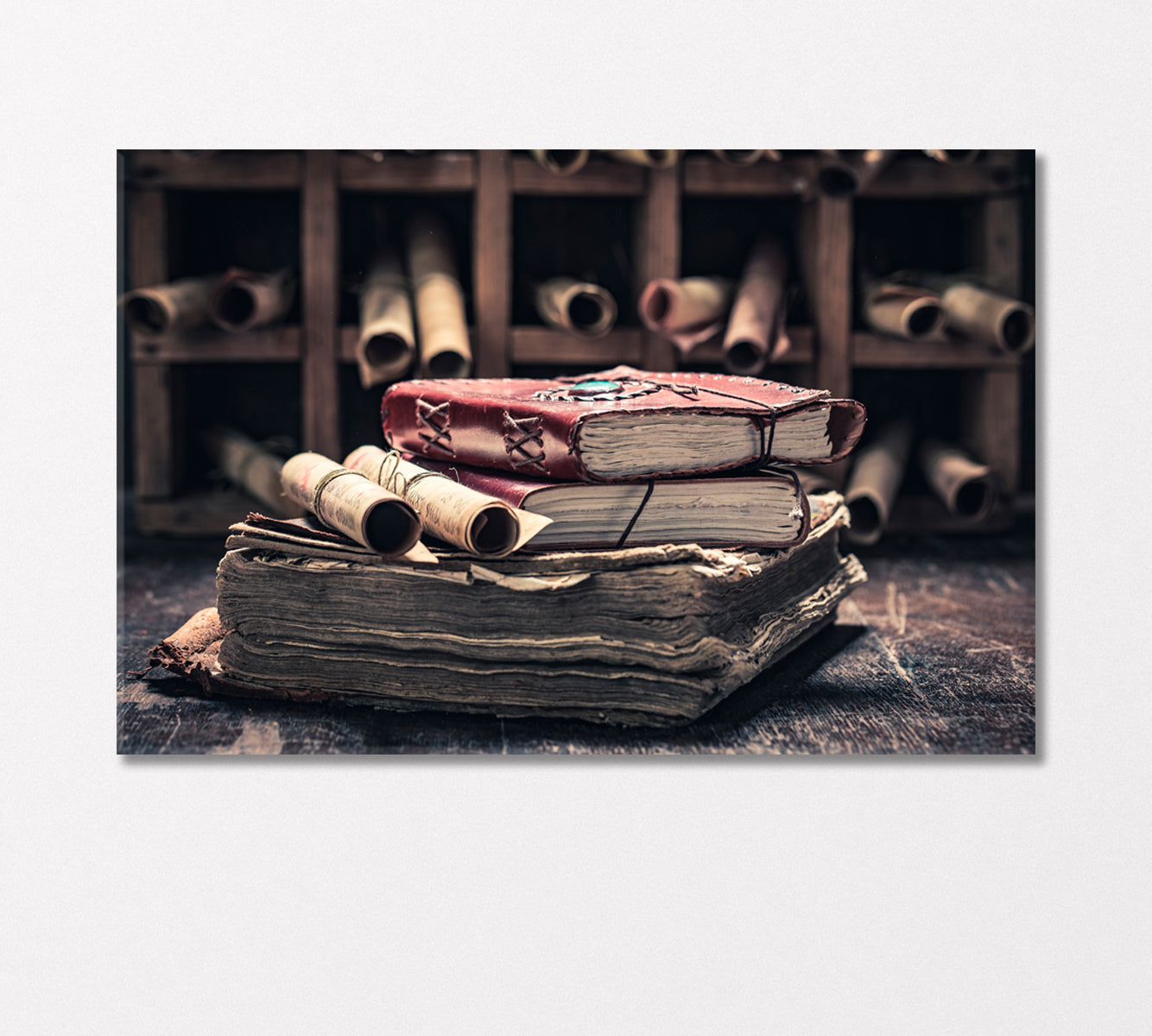 Scrolls and Books in Medieval Library Canvas Print-Canvas Print-CetArt-1 Panel-24x16 inches-CetArt