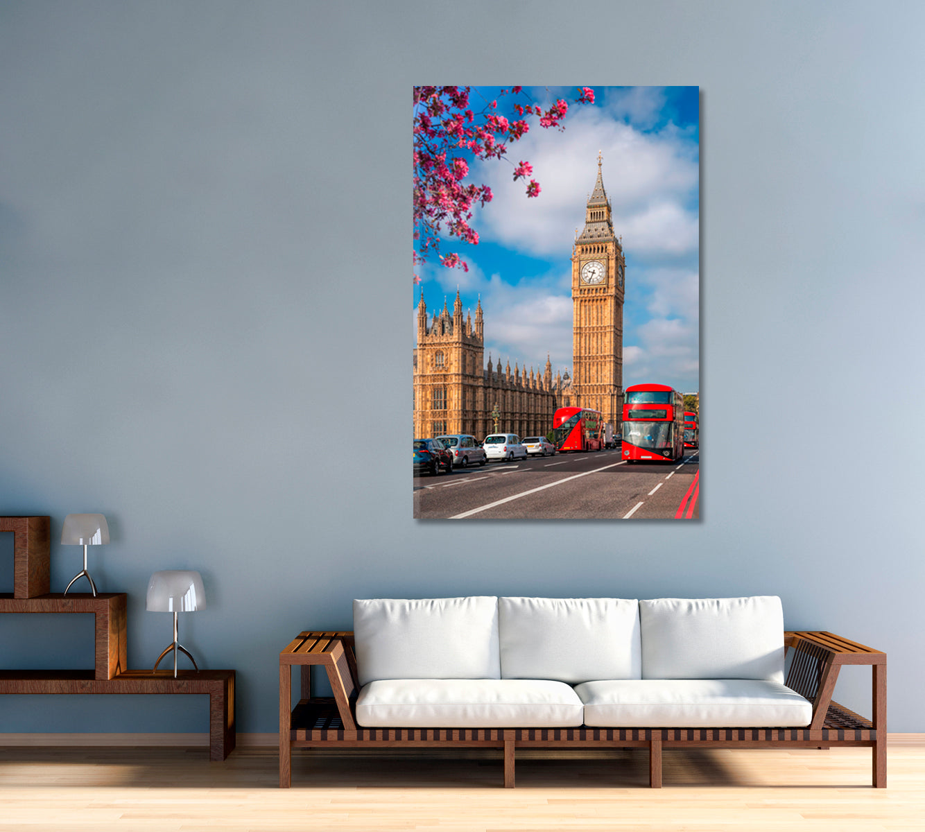 Red Buses and Big Ben London UK Canvas Print-Canvas Print-CetArt-1 panel-16x24 inches-CetArt