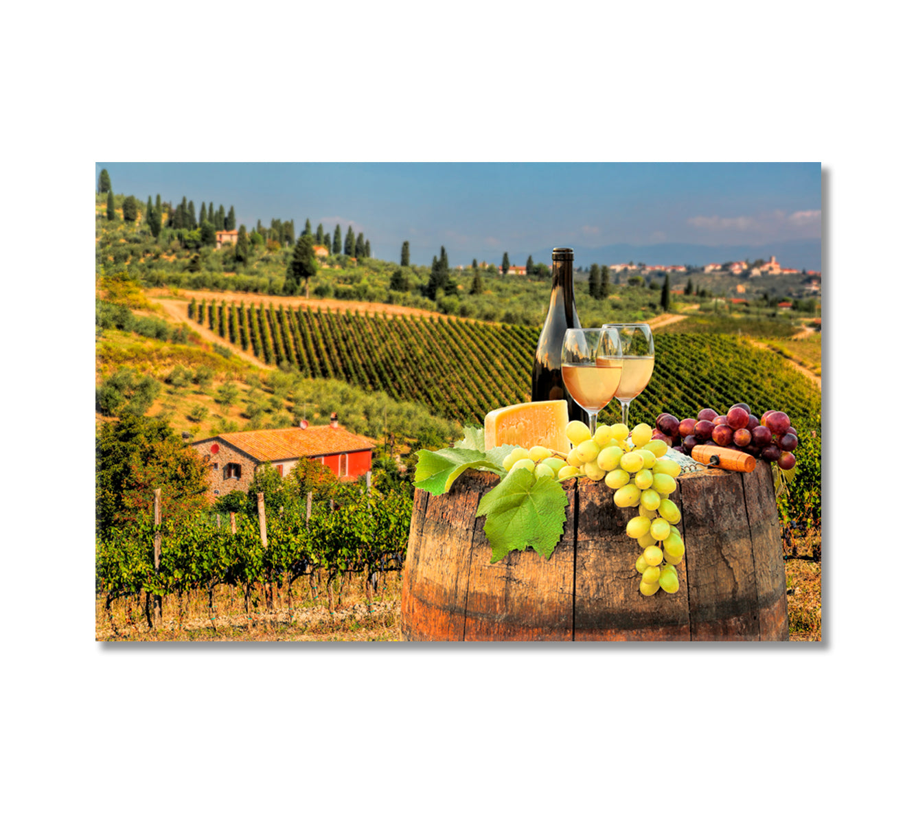 Wine with Barrel on Vineyard in Chianti Tuscany Italy Canvas Print-Canvas Print-CetArt-1 Panel-24x16 inches-CetArt