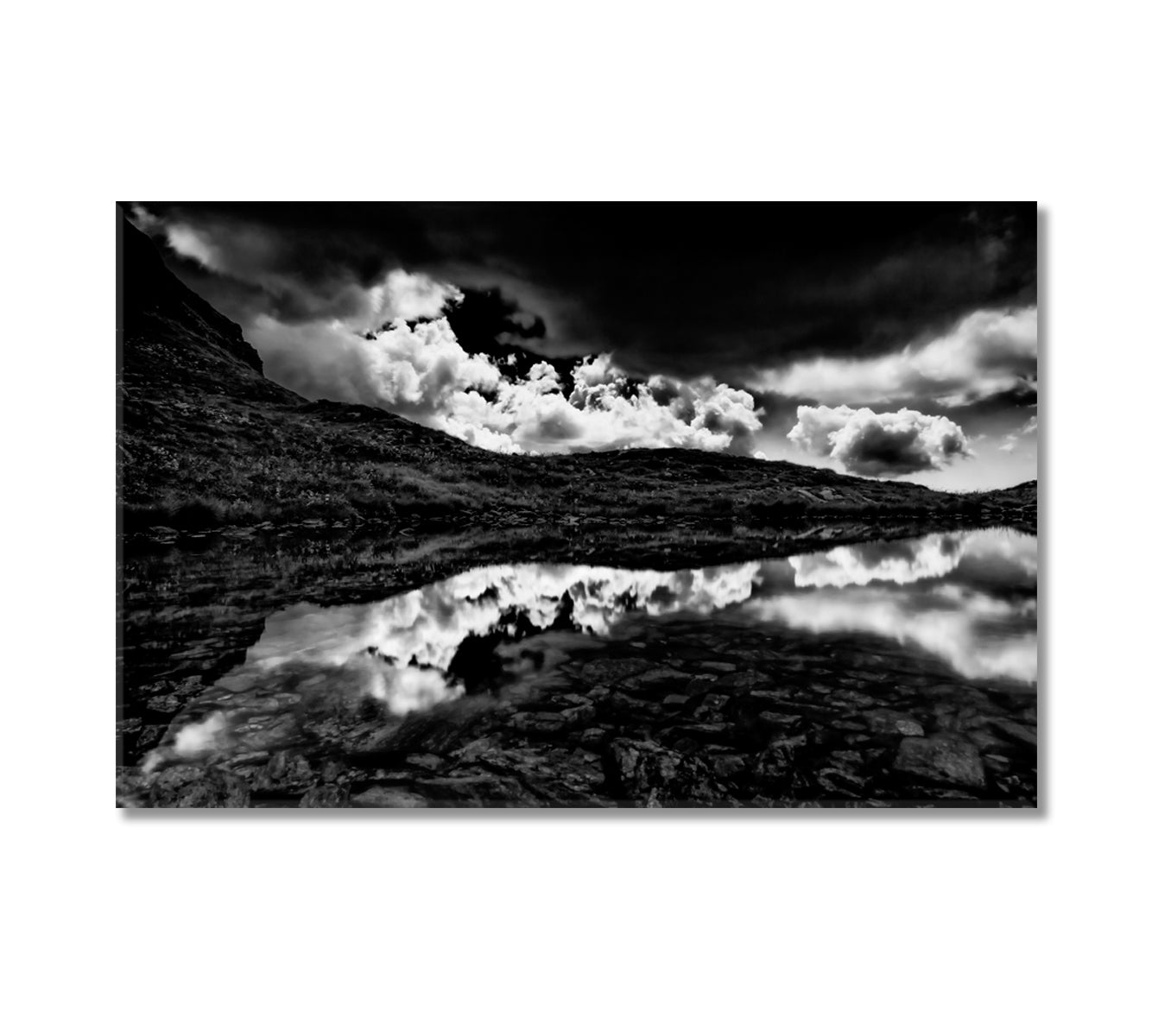 Sky over Alpine Lake in Black White Canvas Print-Canvas Print-CetArt-1 Panel-24x16 inches-CetArt