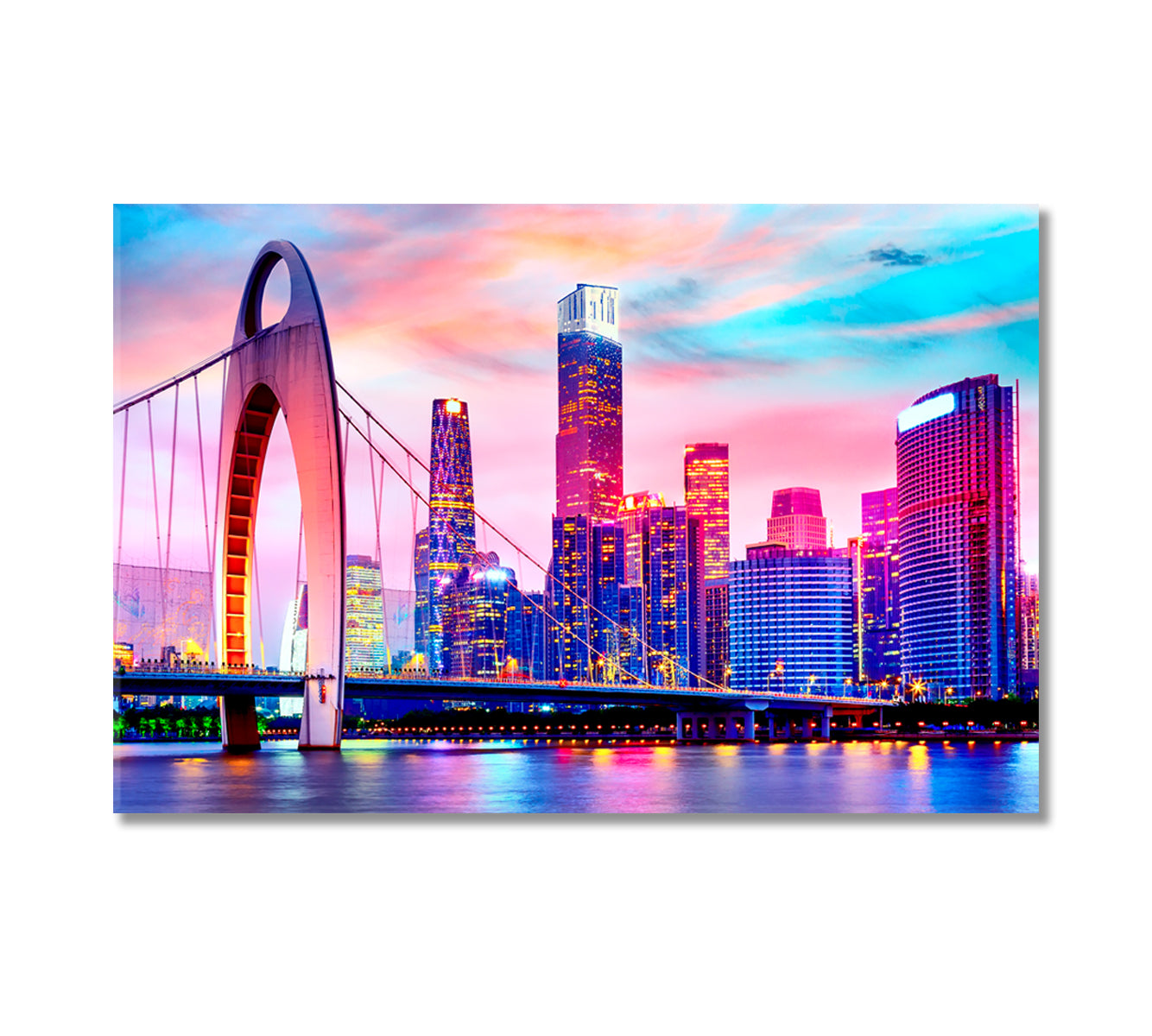 Guangzhou Cityscape over Pearl River with Liede Bridge Canvas Print-Canvas Print-CetArt-1 Panel-24x16 inches-CetArt