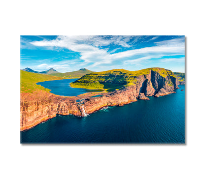 Bosdalafossur Waterfall Sorvagsvatn Lake Faroe Islands Canvas Print-Canvas Print-CetArt-1 Panel-24x16 inches-CetArt