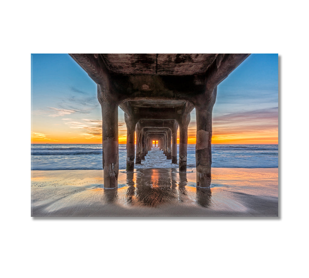 Canvas Manhattan Beach Sunset CetArt Pier - California Print at